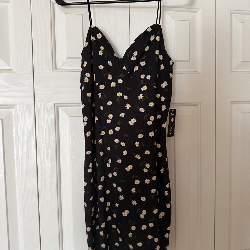 Black and White Ribbed Cotton Dress Spaghetti Strap